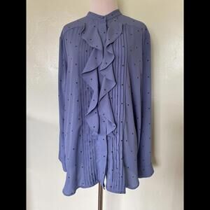 Ann Taylor Ruffle Long Sleeve Polka Dot Blue Blouse Top Shirt XL 20-0167